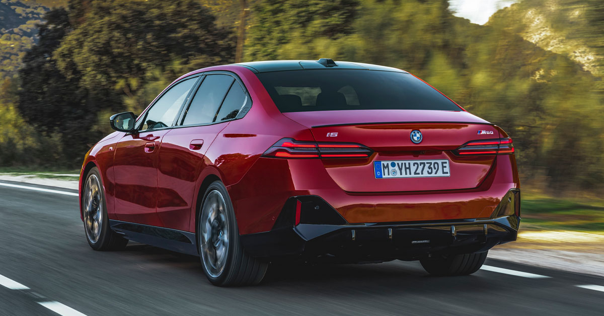 An image of the rear of the all-new 2023 BMW i5 Series all-electric Saloon