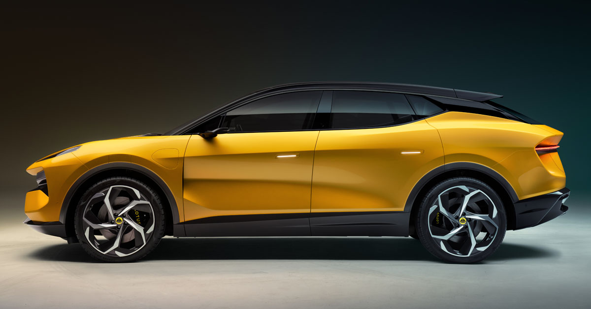 An image of the side profile of the 2023 Lotus Eletre all-electric SUV