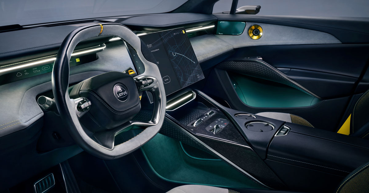 An image of the front dashboard driver side of the 2023 Lotus Eletre all-electric SUV