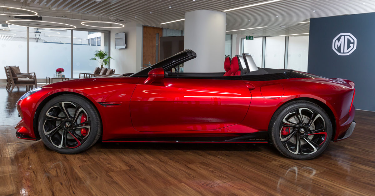 An image of the side profile and alloys of the 2024 MG Cyberster Roadster EV