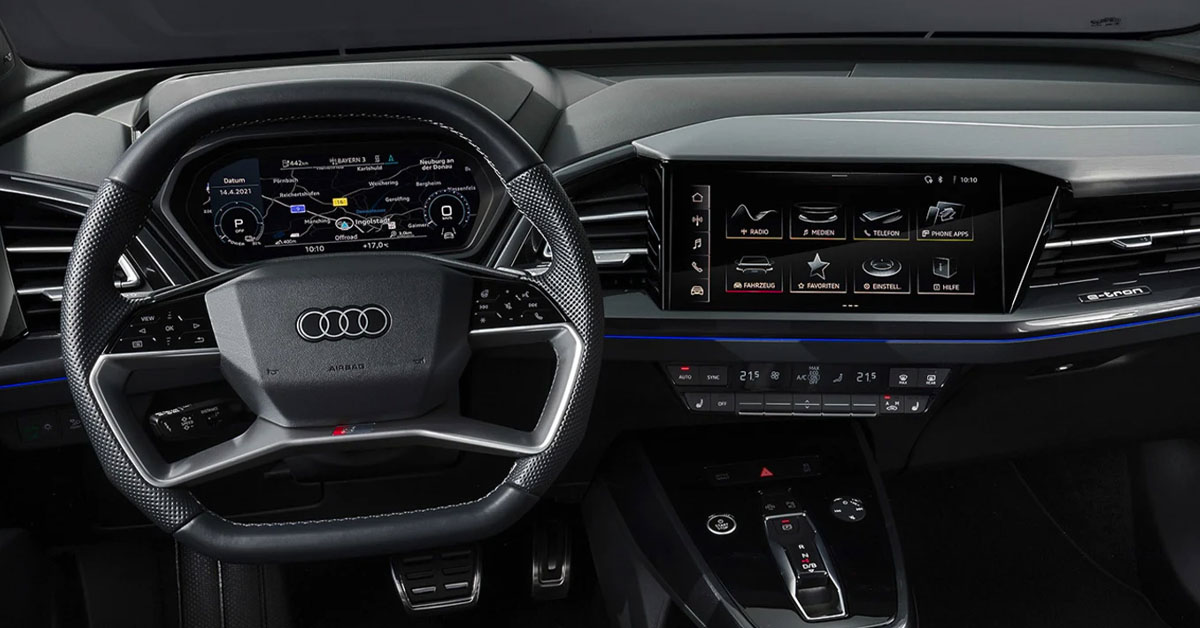 An image of the interior dashboard of the Audi Q4 e-tron SUV