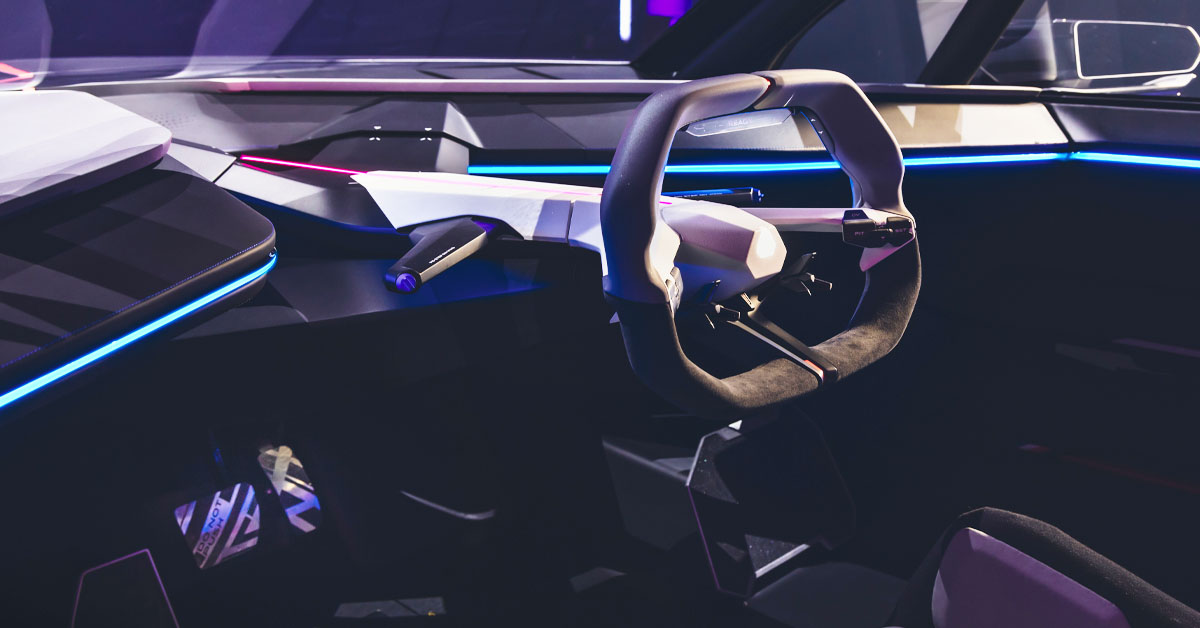 An image showing the steering wheel interior area of the 2024 Alpine A290_Beta concept car