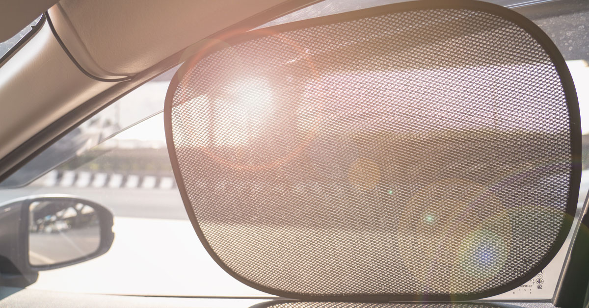 An image of a netted window shade covering a front window