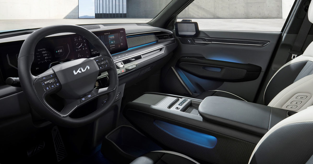 An image of the interior of the Kia EV9 SUV