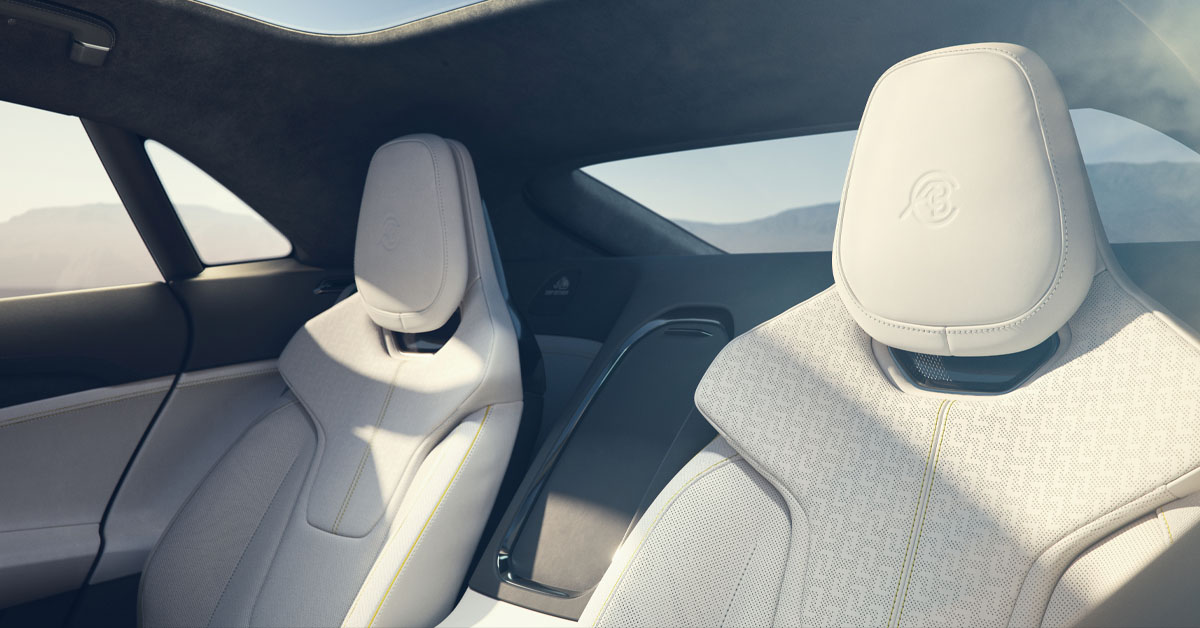 An image showing the rear passenger seats of the 2024 Lotus Emeya hyper electric grand tourer