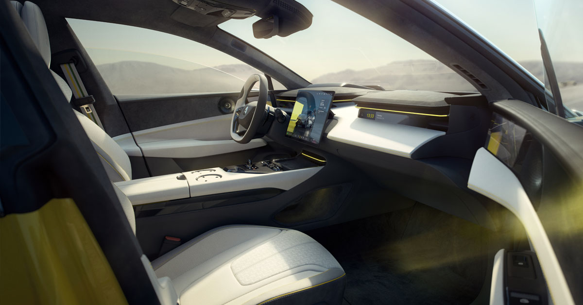 An image showing the front interior section of the 2024 Lotus Emeya hyper electric grand tourer