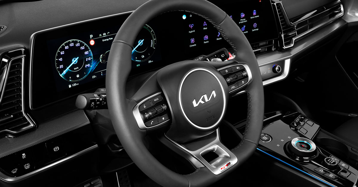 An image of the interior dashboard of the 2021 Kia Sportage