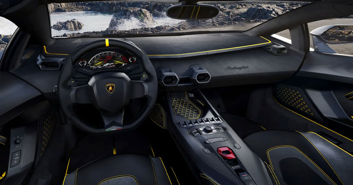 An image of the interior dashboard area of the 2023 Lamborghini Autentica