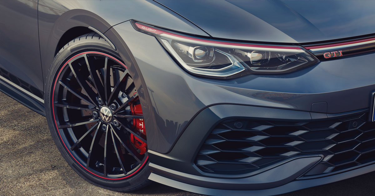 Front zoomed in image of the headlights of the 2021 Volkswagen Golf GTI Clubsport 45