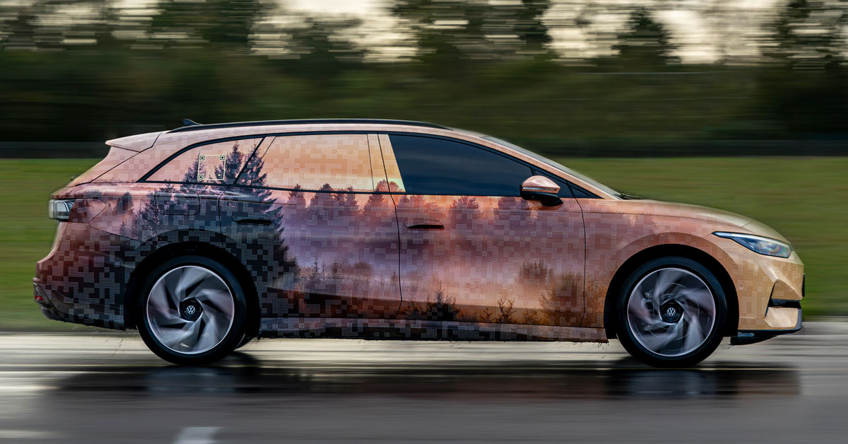 An image of the camouflaged Volkswagen ID.7 Tourer Estate